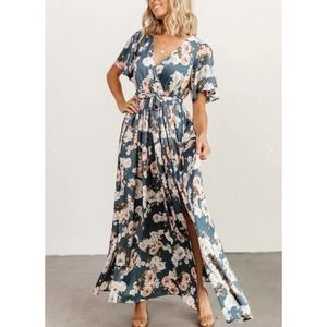 Baltic Born Sicily Satin Maxi Dress Blue Floral XL